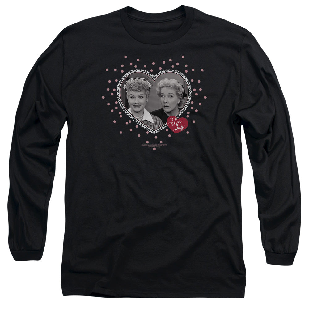 AN OFFCIALLY LICENSED I LOVE LUCY HEARTS AND DOTS MEN'S LONG SLEEVE T-SHIRT BLACK