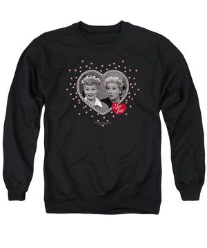 AN OFFCIALLY LICENSED I LOVE LUCY HEARTS AND DOTS ADULT UNISEX CREWNECK SWEATSHIRT BLACK