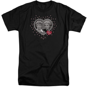 AN OFFCIALLY LICENSED I LOVE LUCY HEARTS AND DOTS MEN'S TALL FIT T-SHIRT BLACK