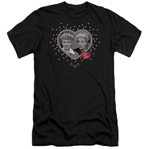 AN OFFCIALLY LICENSED I LOVE LUCY HEARTS AND DOTS MEN'S PREMIUM SLIM FIT T-SHIRT BLACK