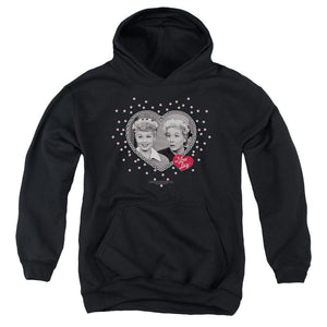 AN OFFCIALLY LICENSED I LOVE LUCY HEARTS AND DOTS YOUTH HOODIE BLACK