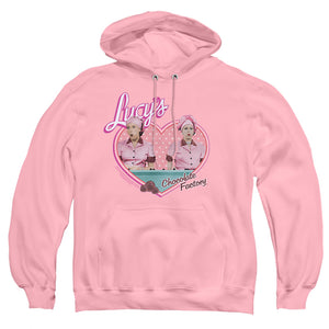 AN OFFCIALLY LICENSED I LOVE LUCY CHOCOLATE FACTORY ADULT UNISEX PULLOVER HOODIE PINK