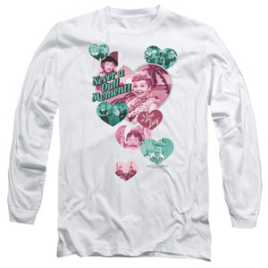 AN OFFCIALLY LICENSED I LOVE LUCY NEVER A DULL MOMENT MEN'S LONG SLEEVE T-SHIRT WHITE