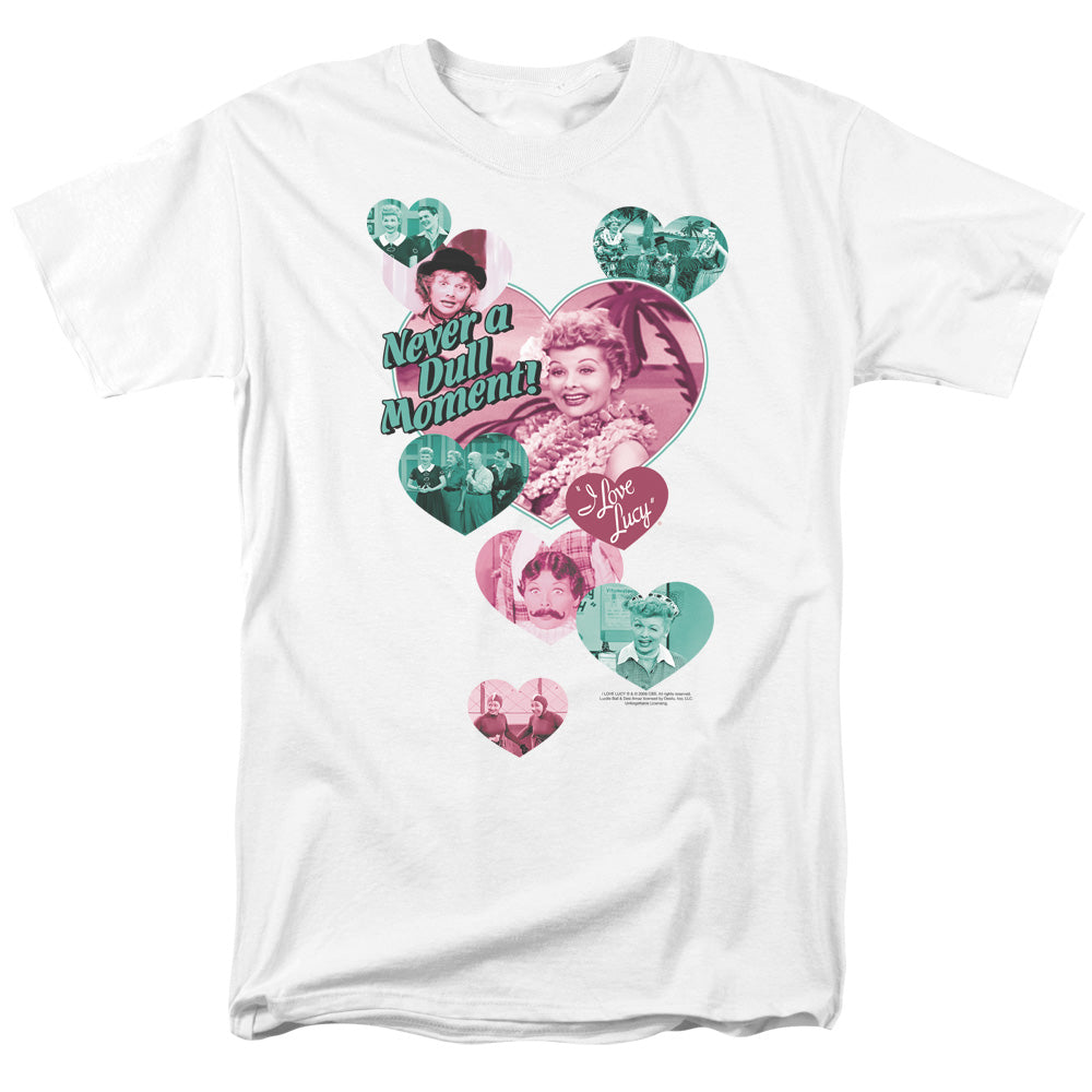 AN OFFCIALLY LICENSED I LOVE LUCY NEVER A DULL MOMENT MEN'S REGULAR FIT T-SHIRT WHITE