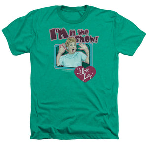 AN OFFCIALLY LICENSED I LOVE LUCY PUT ME IN THE SHOW MEN'S HEATHER T-SHIRT KELLY GREEN
