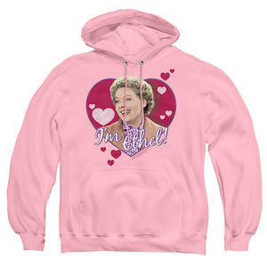 AN OFFCIALLY LICENSED I LOVE LUCY IM ETHEL ADULT UNISEX PULLOVER HOODIE PINK