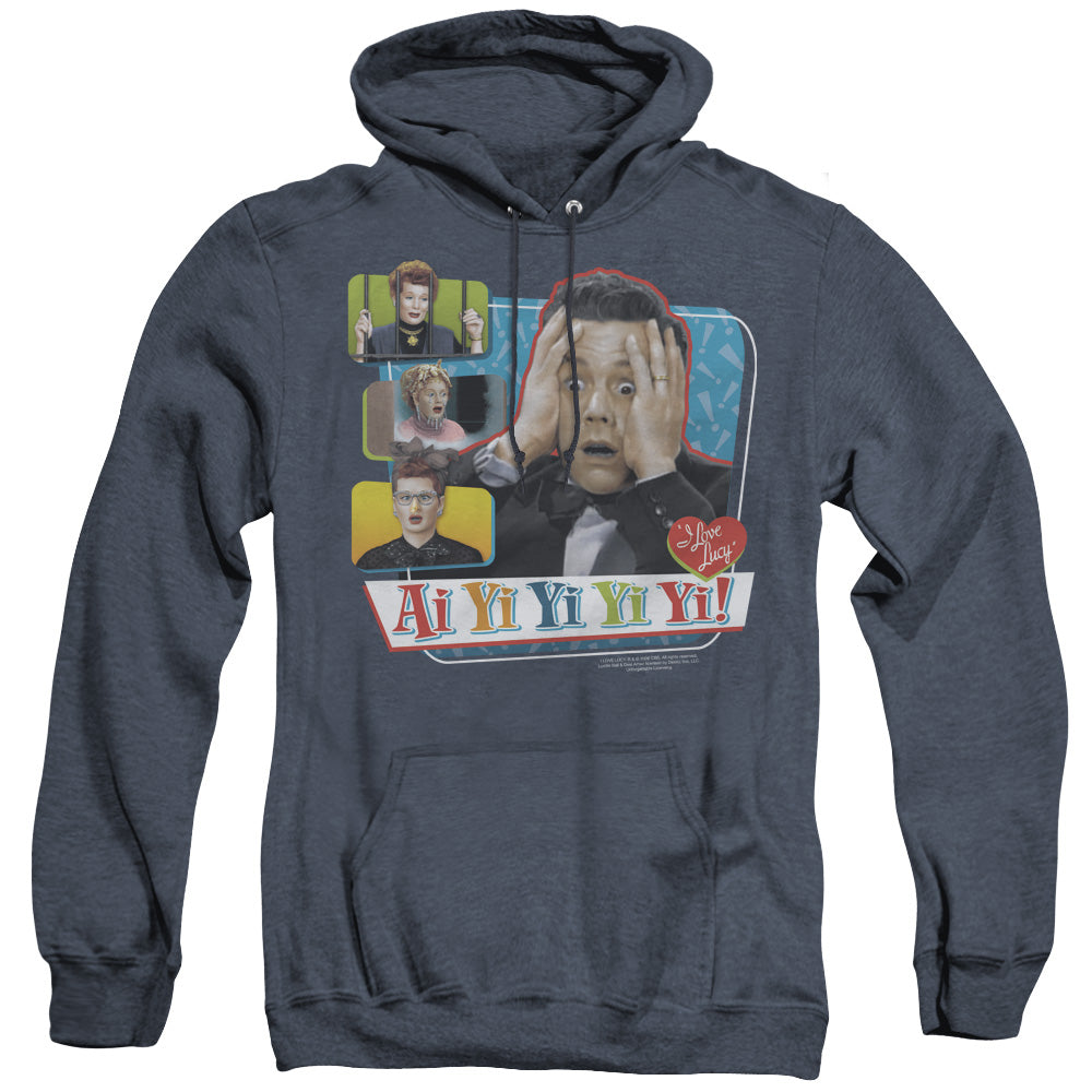 AN OFFCIALLY LICENSED I LOVE LUCY AI YI YI YI YI ADULT UNISEX HEATHER PULLOVER HOODIE NAVY