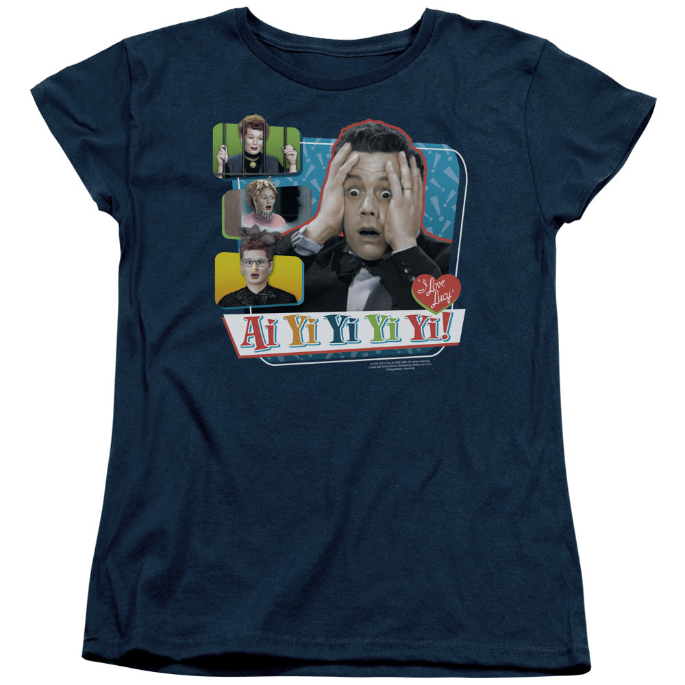 AN OFFCIALLY LICENSED I LOVE LUCY AI YI YI YI YI WOMEN'S REGULAR FIT T-SHIRT NAVY