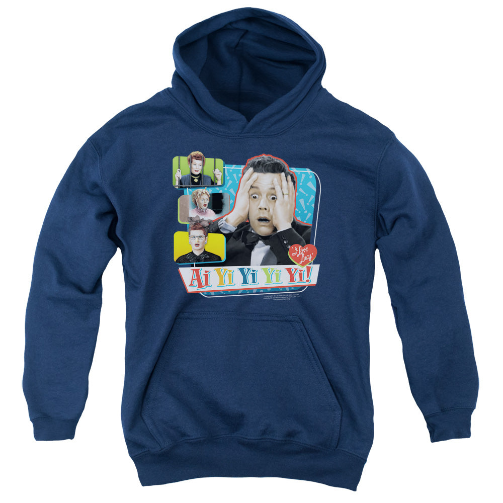 AN OFFCIALLY LICENSED I LOVE LUCY AI YI YI YI YI YOUTH HOODIE NAVY