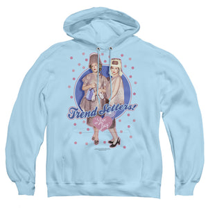 AN OFFCIALLY LICENSED I LOVE LUCY TREND SETTERS ADULT UNISEX PULLOVER HOODIE LIGHT BLUE