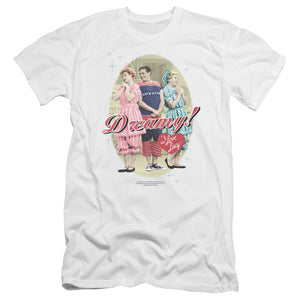 AN OFFCIALLY LICENSED I LOVE LUCY DREAMY! MEN'S PREMIUM SLIM FIT T-SHIRT WHITE