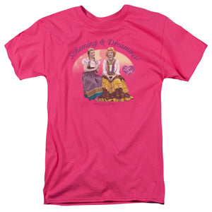 AN OFFCIALLY LICENSED I LOVE LUCY SCHEMING & DREAMING MEN'S REGULAR FIT T-SHIRT HOT PINK