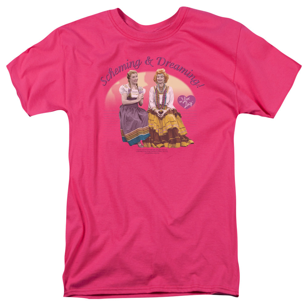 AN OFFCIALLY LICENSED I LOVE LUCY SCHEMING & DREAMING MEN'S REGULAR FIT T-SHIRT HOT PINK