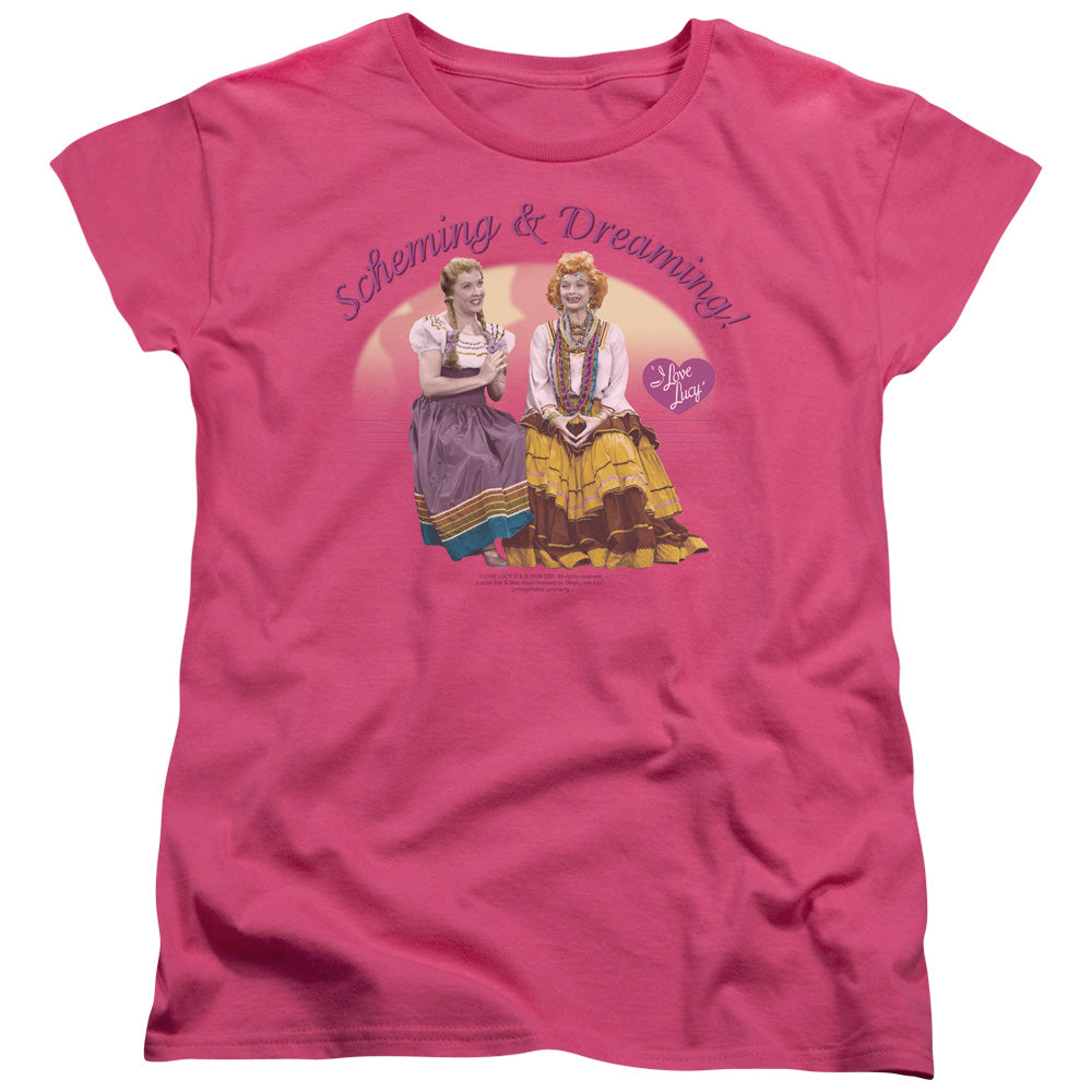 AN OFFCIALLY LICENSED I LOVE LUCY SCHEMING & DREAMING WOMEN'S REGULAR FIT T-SHIRT HOT PINK