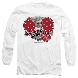 AN OFFCIALLY LICENSED I LOVE LUCY FUNNY & FABULOUS MEN'S LONG SLEEVE T-SHIRT WHITE