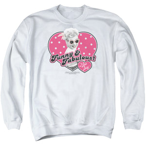 AN OFFCIALLY LICENSED I LOVE LUCY FUNNY & FABULOUS ADULT UNISEX CREWNECK SWEATSHIRT WHITE