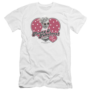 AN OFFCIALLY LICENSED I LOVE LUCY FUNNY & FABULOUS MEN'S PREMIUM SLIM FIT T-SHIRT WHITE