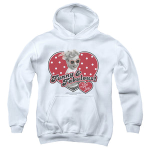 AN OFFCIALLY LICENSED I LOVE LUCY FUNNY & FABULOUS YOUTH HOODIE WHITE