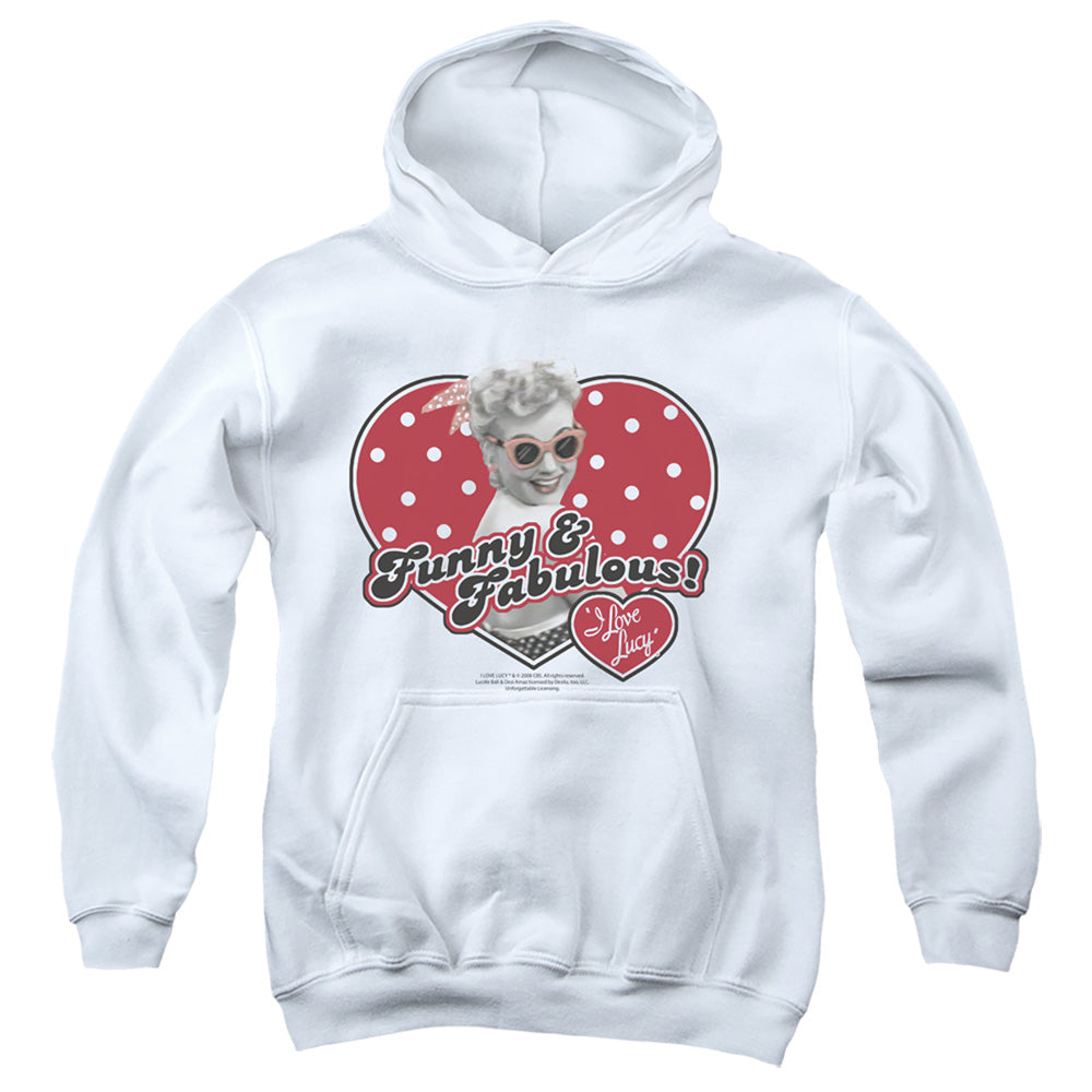 AN OFFCIALLY LICENSED I LOVE LUCY FUNNY & FABULOUS YOUTH HOODIE WHITE