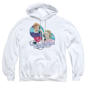 AN OFFCIALLY LICENSED I LOVE LUCY ALWAYS CONNECTED ADULT UNISEX PULLOVER HOODIE WHITE