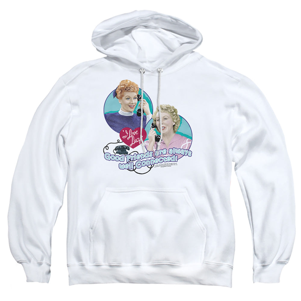 AN OFFCIALLY LICENSED I LOVE LUCY ALWAYS CONNECTED ADULT UNISEX PULLOVER HOODIE WHITE