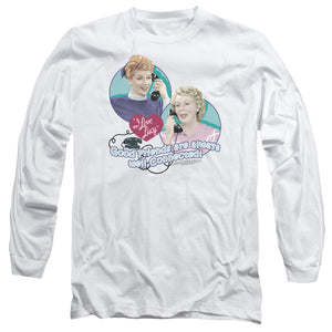 AN OFFCIALLY LICENSED I LOVE LUCY ALWAYS CONNECTED MEN'S LONG SLEEVE T-SHIRT WHITE