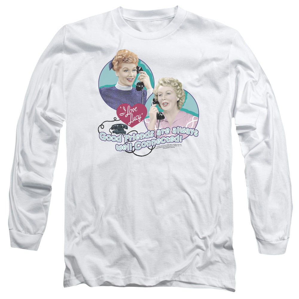 AN OFFCIALLY LICENSED I LOVE LUCY ALWAYS CONNECTED MEN'S LONG SLEEVE T-SHIRT WHITE