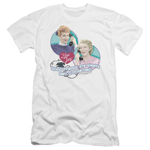 AN OFFCIALLY LICENSED I LOVE LUCY ALWAYS CONNECTED MEN'S PREMIUM SLIM FIT T-SHIRT WHITE