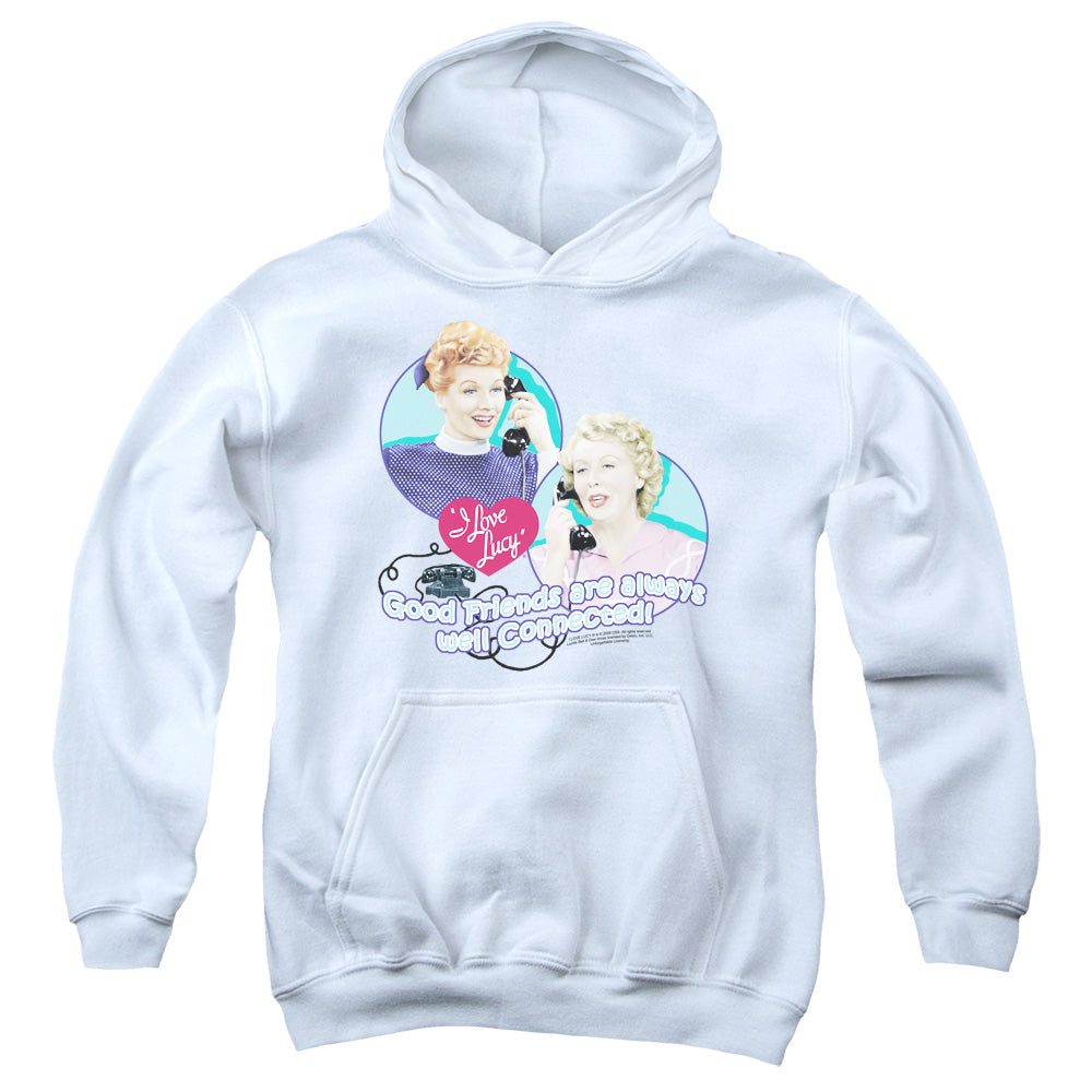 AN OFFCIALLY LICENSED I LOVE LUCY ALWAYS CONNECTED YOUTH HOODIE WHITE