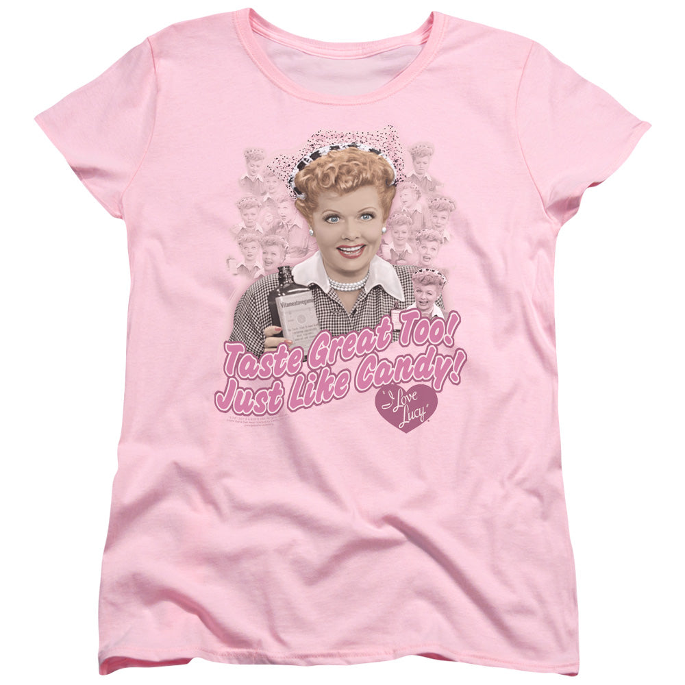 AN OFFCIALLY LICENSED I LOVE LUCY TASTES LIKE CANDY WOMEN'S REGULAR FIT T-SHIRT PINK