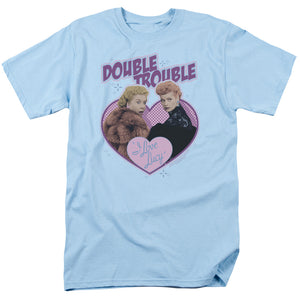 AN OFFCIALLY LICENSED I LOVE LUCY DOUBLE TROUBLE MEN'S REGULAR FIT T-SHIRT LIGHT BLUE
