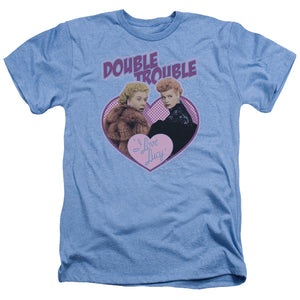 AN OFFCIALLY LICENSED I LOVE LUCY DOUBLE TROUBLE MEN'S HEATHER T-SHIRT LIGHT BLUE