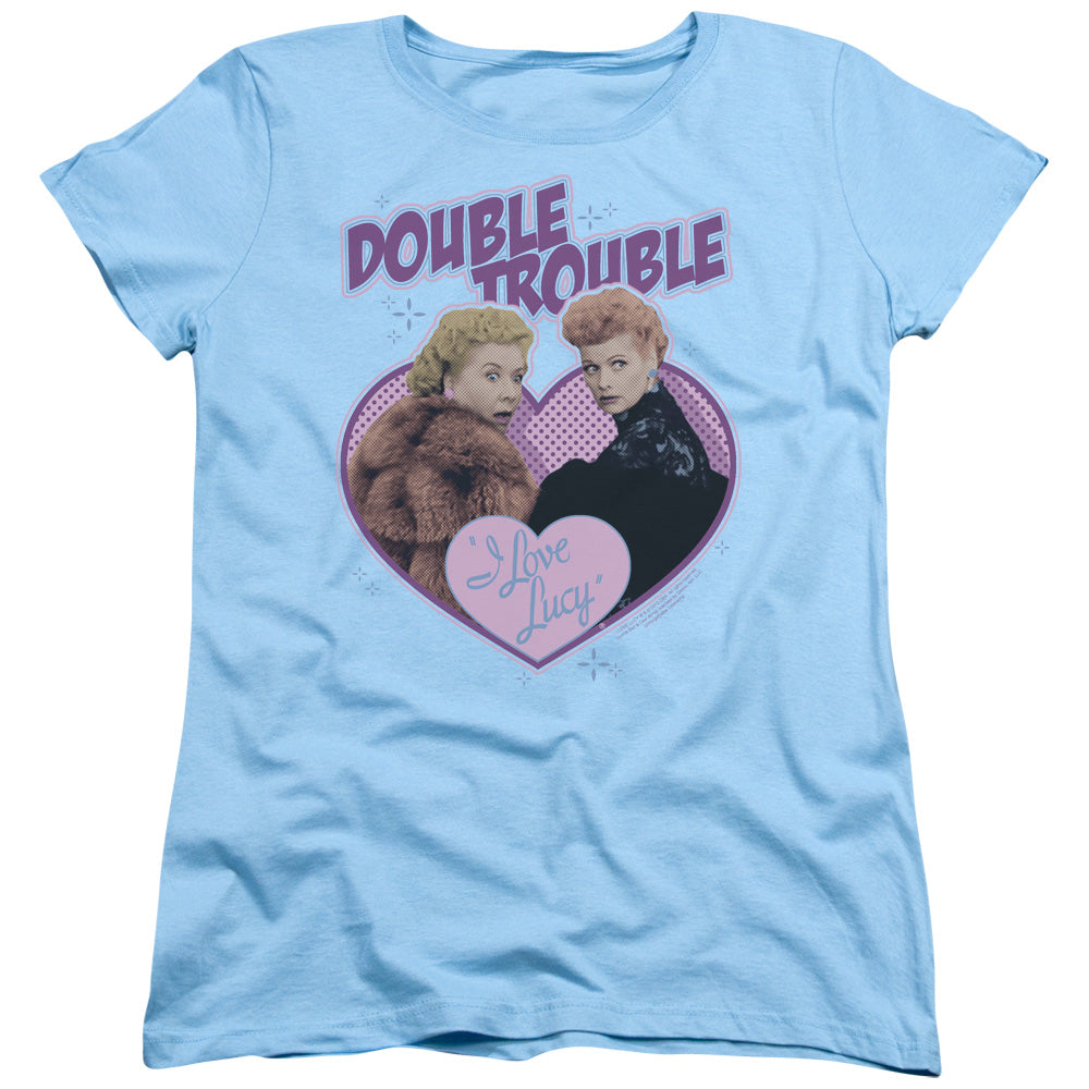 AN OFFCIALLY LICENSED I LOVE LUCY DOUBLE TROUBLE WOMEN'S REGULAR FIT T-SHIRT LIGHT BLUE
