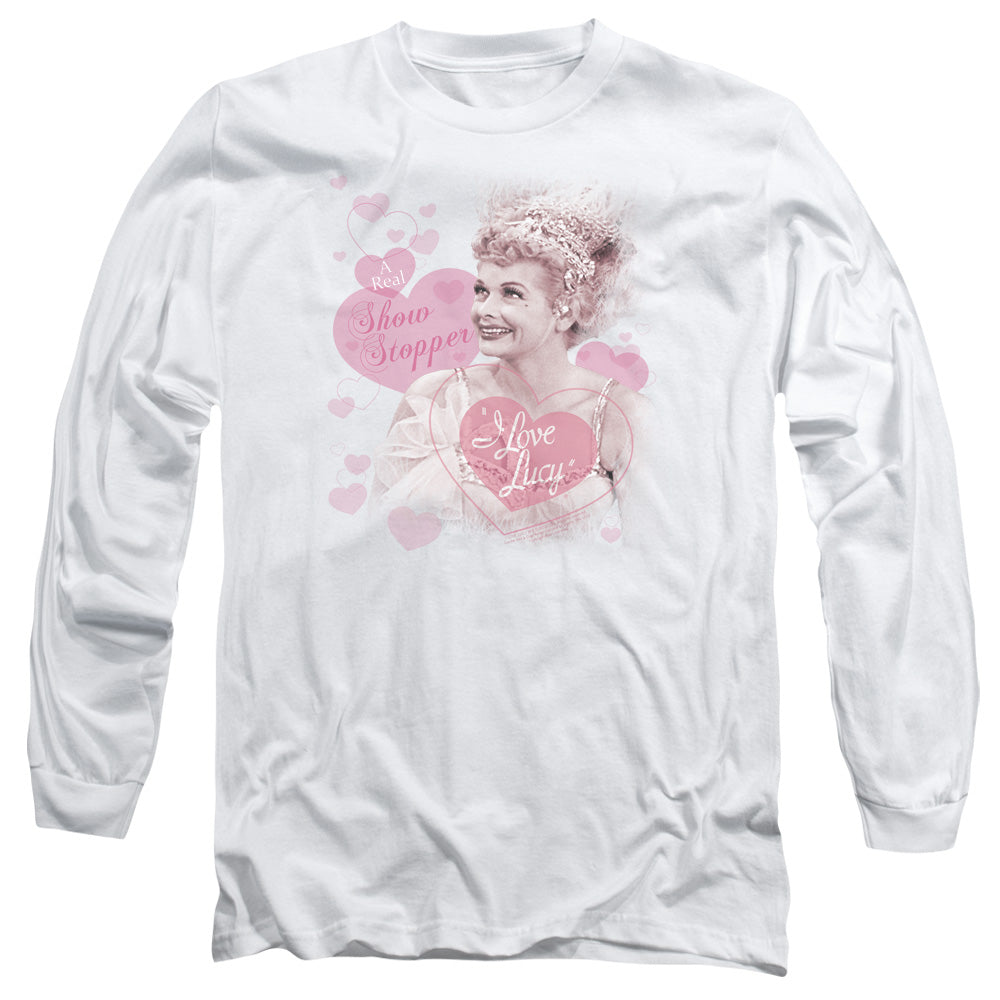 AN OFFCIALLY LICENSED I LOVE LUCY SHOW STOPPER MEN'S LONG SLEEVE T-SHIRT WHITE