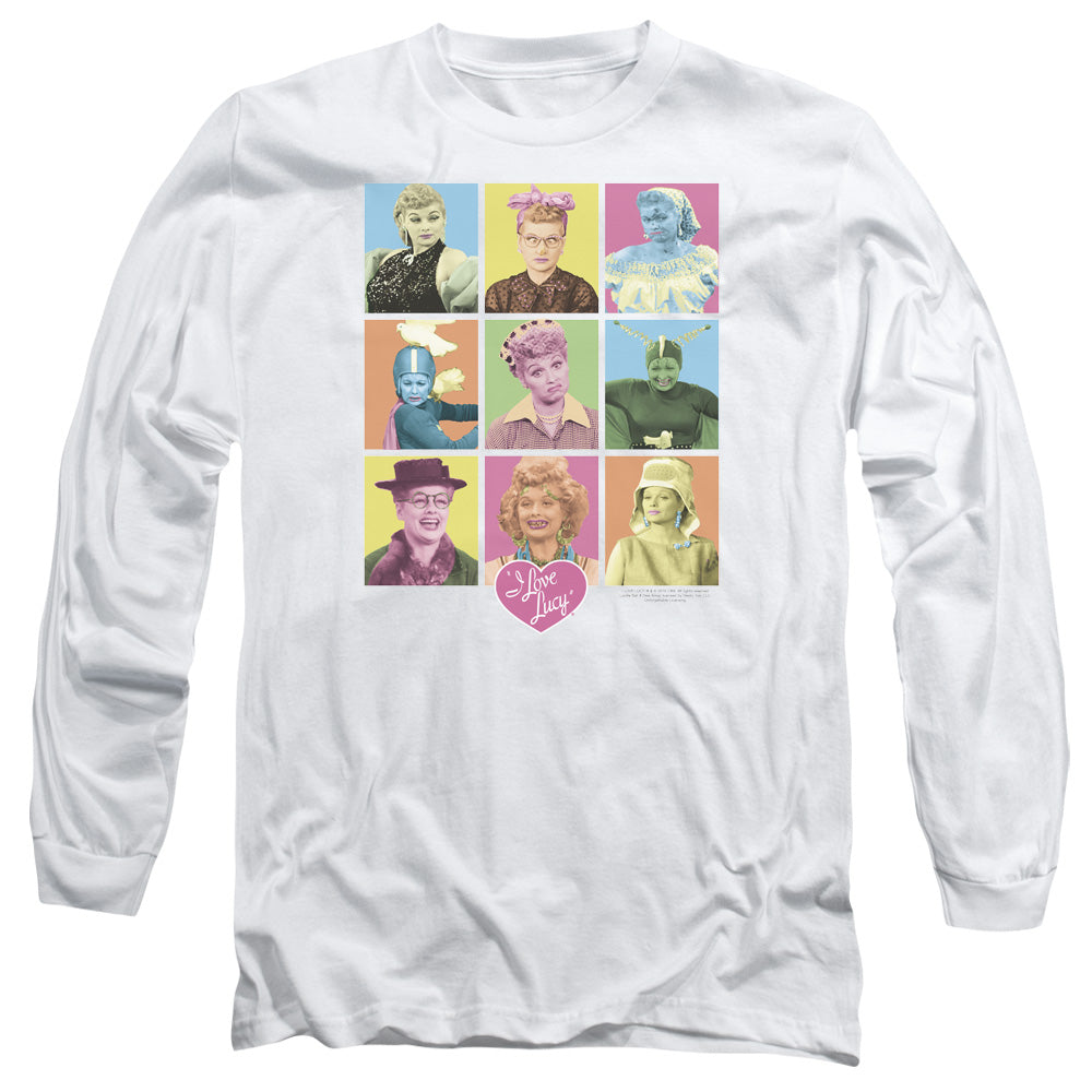 AN OFFCIALLY LICENSED I LOVE LUCY SO MANY FACES MEN'S LONG SLEEVE T-SHIRT WHITE