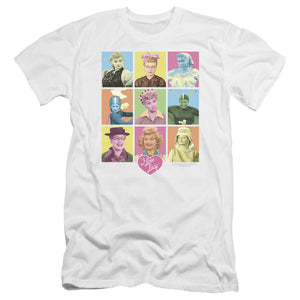 AN OFFCIALLY LICENSED I LOVE LUCY SO MANY FACES MEN'S PREMIUM SLIM FIT T-SHIRT WHITE