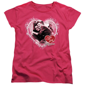 AN OFFCIALLY LICENSED I LOVE LUCY HAPPY ANNIVERSARY WOMEN'S REGULAR FIT T-SHIRT HOT PINK