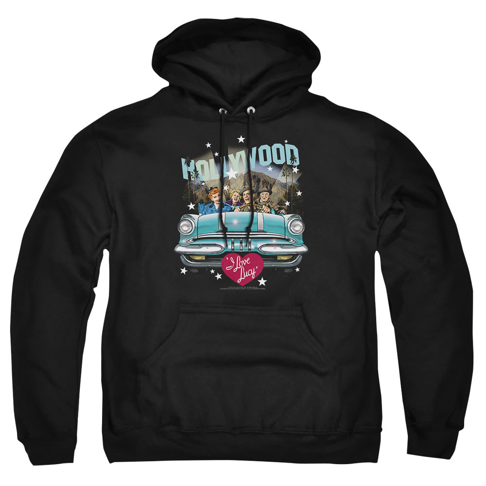AN OFFCIALLY LICENSED I LOVE LUCY HOLLYWOOD ROAD TRIP ADULT UNISEX PULLOVER HOODIE BLACK