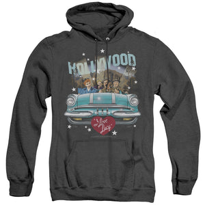 AN OFFCIALLY LICENSED I LOVE LUCY HOLLYWOOD ROAD TRIP ADULT UNISEX HEATHER PULLOVER HOODIE BLACK