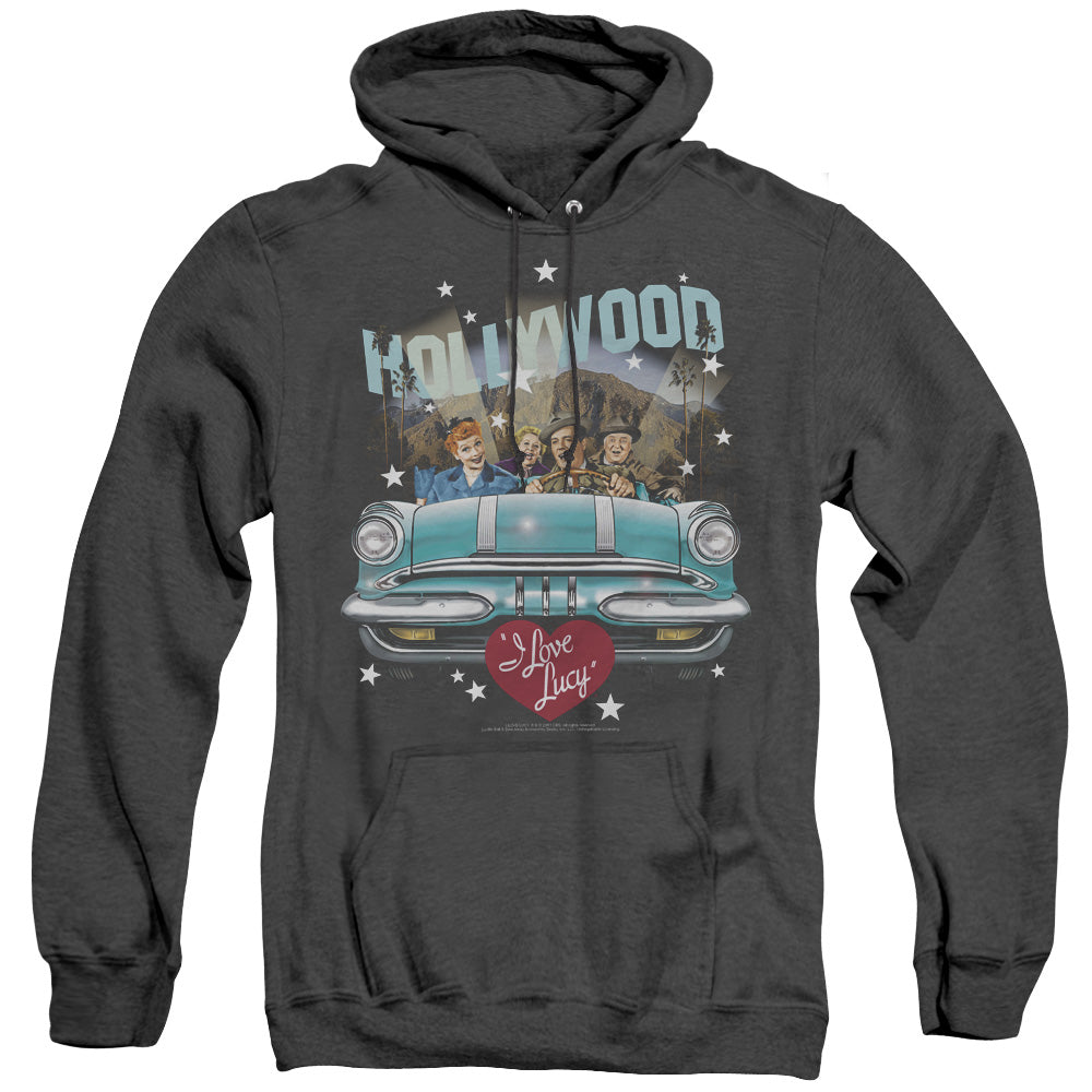 AN OFFCIALLY LICENSED I LOVE LUCY HOLLYWOOD ROAD TRIP ADULT UNISEX HEATHER PULLOVER HOODIE BLACK