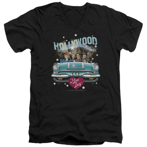 AN OFFCIALLY LICENSED I LOVE LUCY HOLLYWOOD ROAD TRIP MEN'S V-NECK T-SHIRT BLACK
