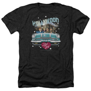 AN OFFCIALLY LICENSED I LOVE LUCY HOLLYWOOD ROAD TRIP MEN'S HEATHER T-SHIRT CHARCOAL