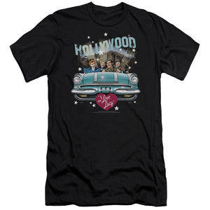 AN OFFCIALLY LICENSED I LOVE LUCY HOLLYWOOD ROAD TRIP MEN'S PREMIUM SLIM FIT T-SHIRT BLACK
