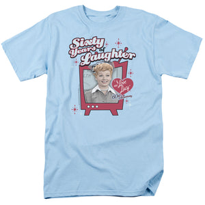 AN OFFCIALLY LICENSED I LOVE LUCY 60 YEARS OF LAUGHTER MEN'S REGULAR FIT T-SHIRT LIGHT BLUE