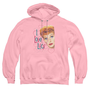 AN OFFCIALLY LICENSED I LOVE LUCY OPEN HEARTS ADULT UNISEX PULLOVER HOODIE PINK