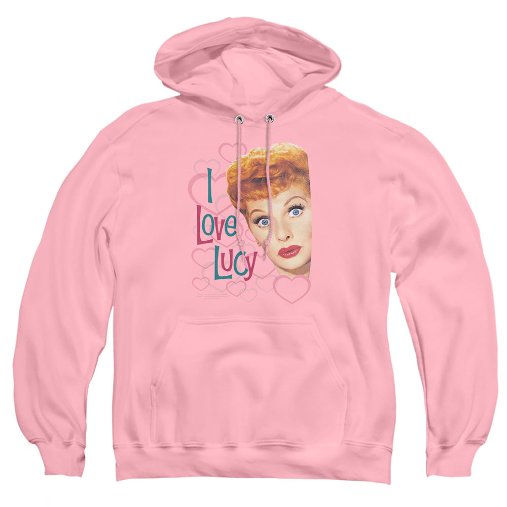 AN OFFCIALLY LICENSED I LOVE LUCY OPEN HEARTS ADULT UNISEX PULLOVER HOODIE PINK