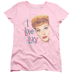 AN OFFCIALLY LICENSED I LOVE LUCY OPEN HEARTS WOMEN'S REGULAR FIT T-SHIRT PINK