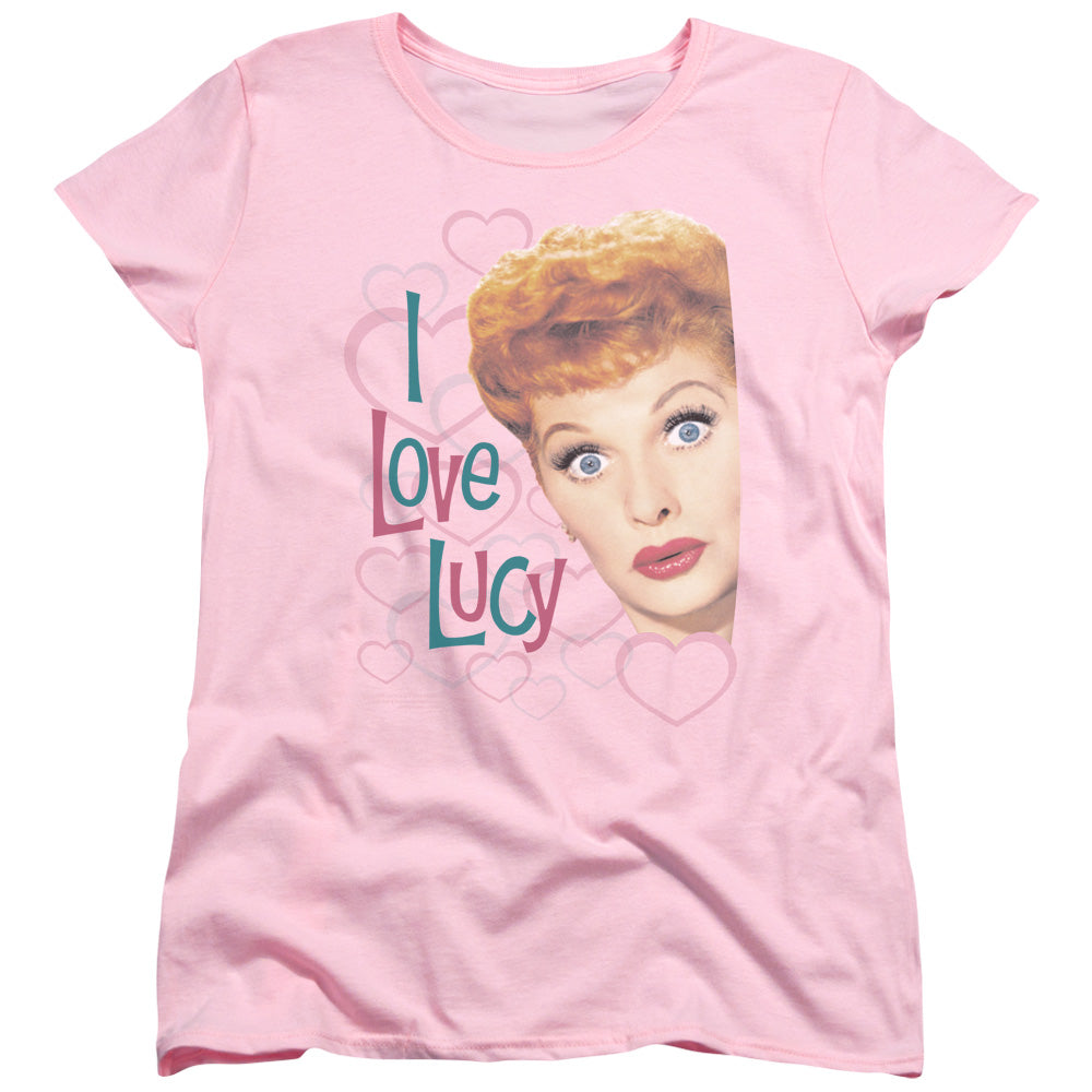 AN OFFCIALLY LICENSED I LOVE LUCY OPEN HEARTS WOMEN'S REGULAR FIT T-SHIRT PINK