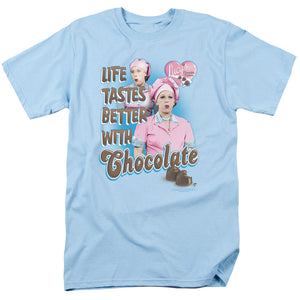AN OFFCIALLY LICENSED I LOVE LUCY BETTER WITH CHOCOLATE MEN'S REGULAR FIT T-SHIRT LIGHT BLUE