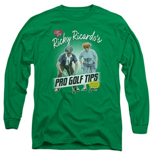 AN OFFCIALLY LICENSED I LOVE LUCY PRO GOLF TIPS MEN'S LONG SLEEVE T-SHIRT KELLY GREEN